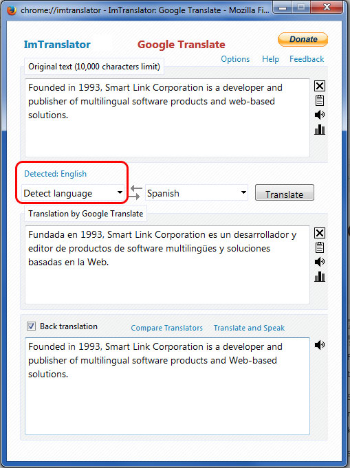 Google Translate Language Detection ImTranslator