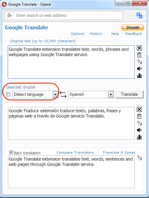 Google Translate Language Detection ImTranslator