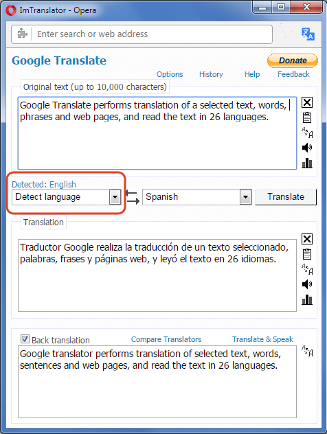 Google Translate Language Detection ImTranslator