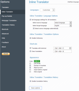 Opera Projected Translation Inline Translator Options in Opera | ImTranslator